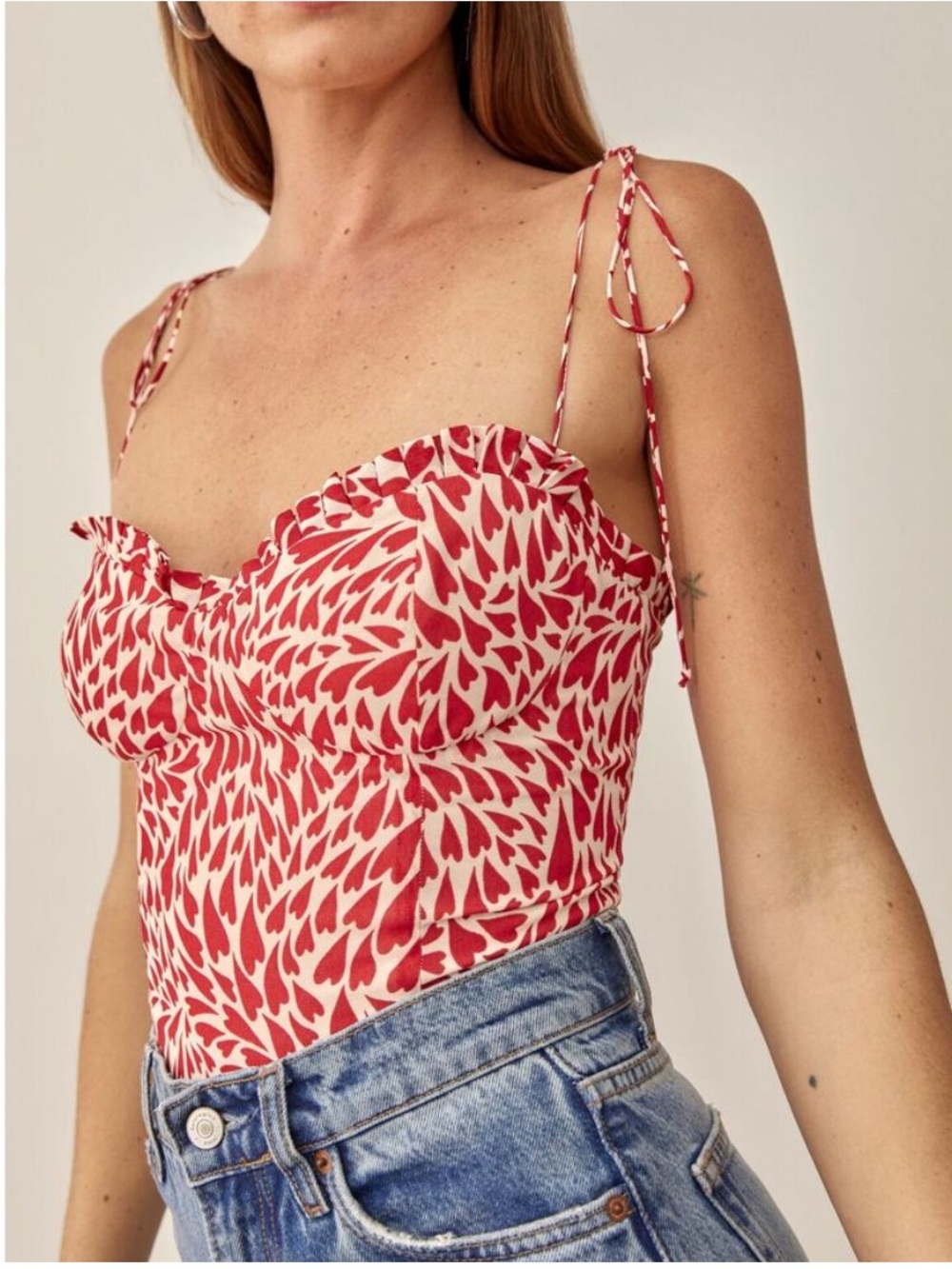 Reformation Novena Top Cami Love Hearts Red White Two